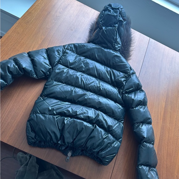 HARDLY WORN Duvetica Adhara Hooded Down Coat with Fur Trim in Dark Green size S - Picture 4 of 4